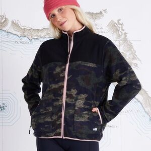 Salty Crew Camo Fleece Zip Black Pink Sweater Small